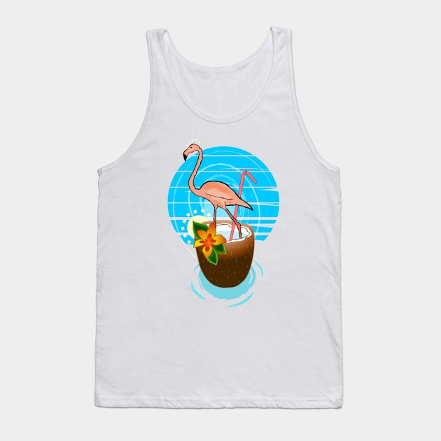 flamingo in a coconut in the tropics Tank Top by Bagalon